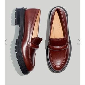 Madewell the Bradley Lugsole women's cherry wood leather loafers Sz 8